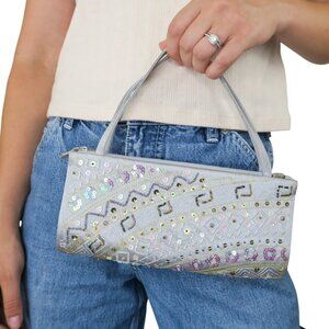 Vintage 90s Metallic Silver Beaded Sequin Mini Bag